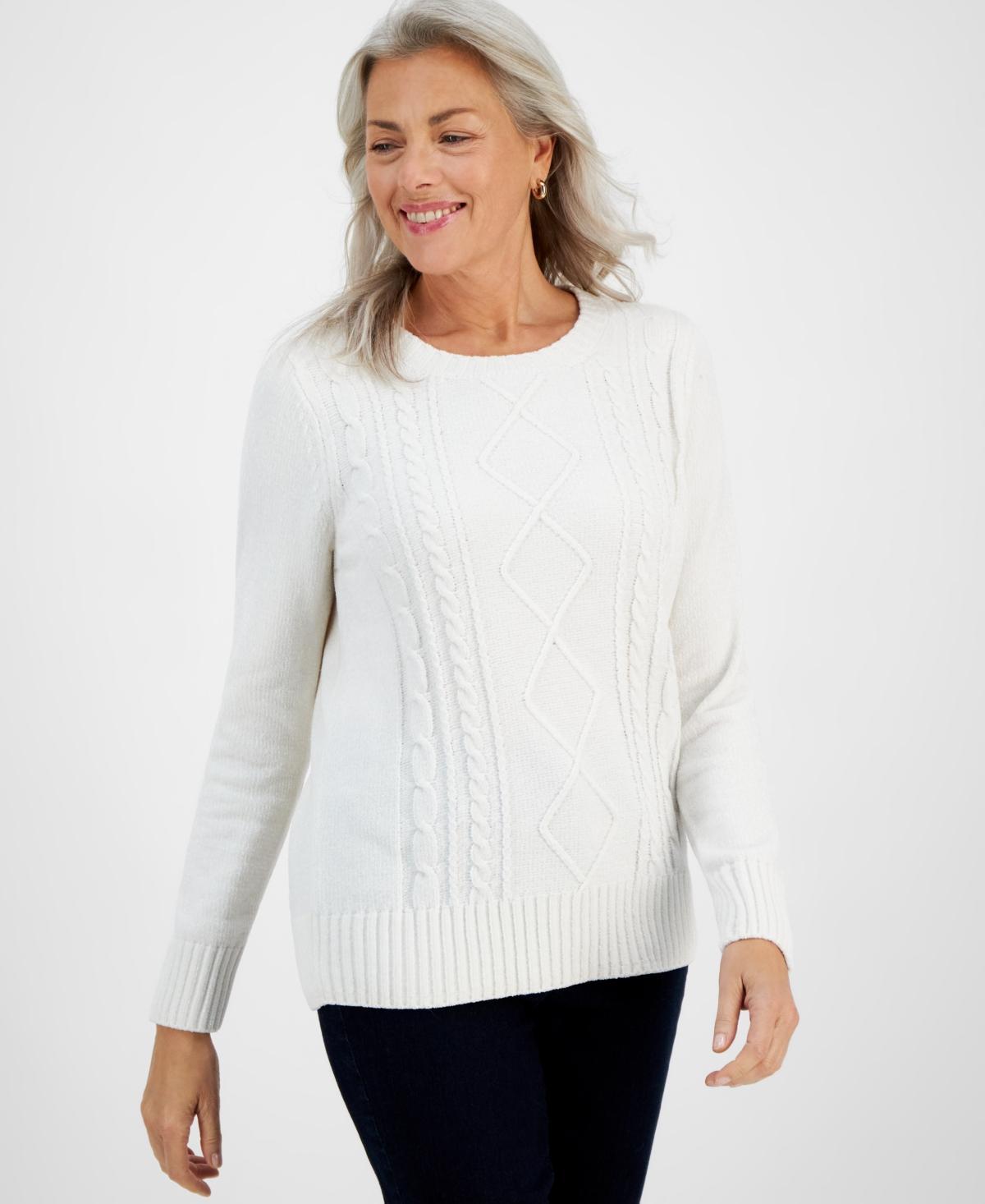 Style & Co Womens Crewneck Chenille Cable-Knit Sweater, Created for Macys Product Image