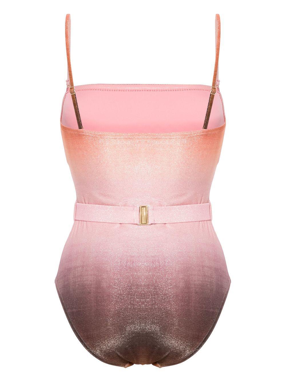 ZIMMERMANN Golden Metallic Bandeau Belted Swimsuit In Pink Product Image