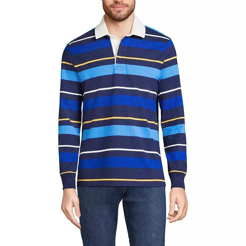 Lands End Mens Long Sleeve Stripe Rugby Shirt - Navy Product Image