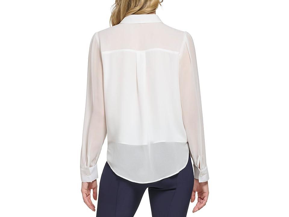 Calvin Klein Long Sleeve Smocked Shoulder (Soft ) Women's Blouse Product Image