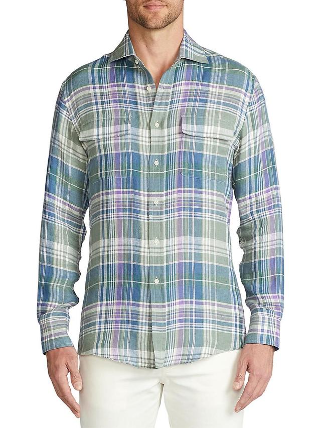 Ralph Lauren Purple Label Plaid Linen Button-Up Shirt Product Image