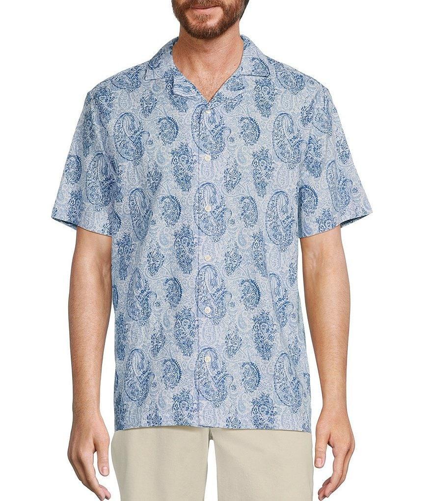 Roundtree & Yorke Short Sleeve Linen Blend Paisley Print Camp Sport Shirt Product Image