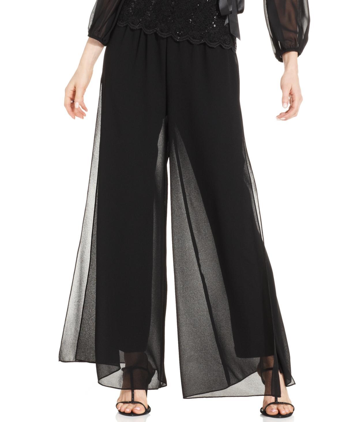 Alex Evenings Georgette Chiffon Wide Leg Mid Rise Flowy Pants Product Image