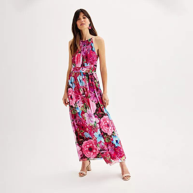 Womens London Times Floral Halter Ruched Maxi Dress Product Image