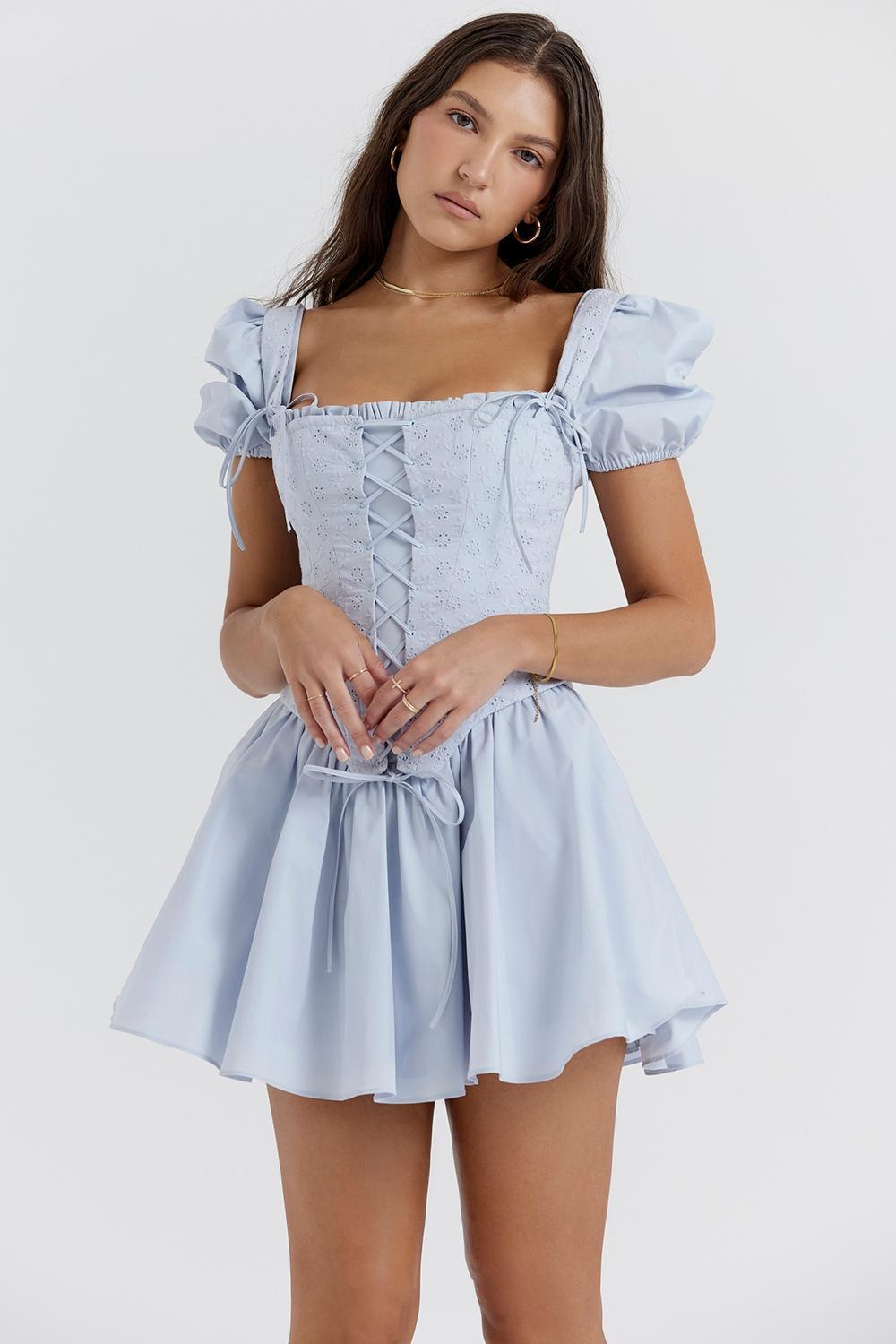 Maribel Soft Blue Broderie Corset Mini Dress Product Image