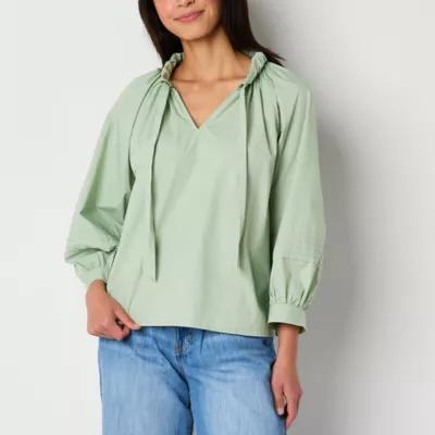 a.n.a Womens Split Tie Neck Long Sleeve Blouse Product Image