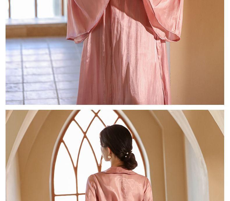 Plain Tie Waist Pajama Robe Product Image