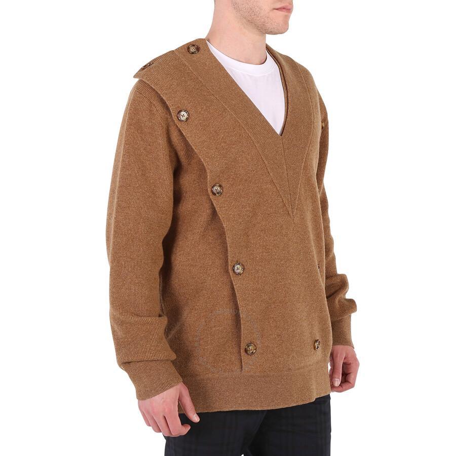 BURBERRY Men's Double-breasted V-neck Jumper In Beige Product Image