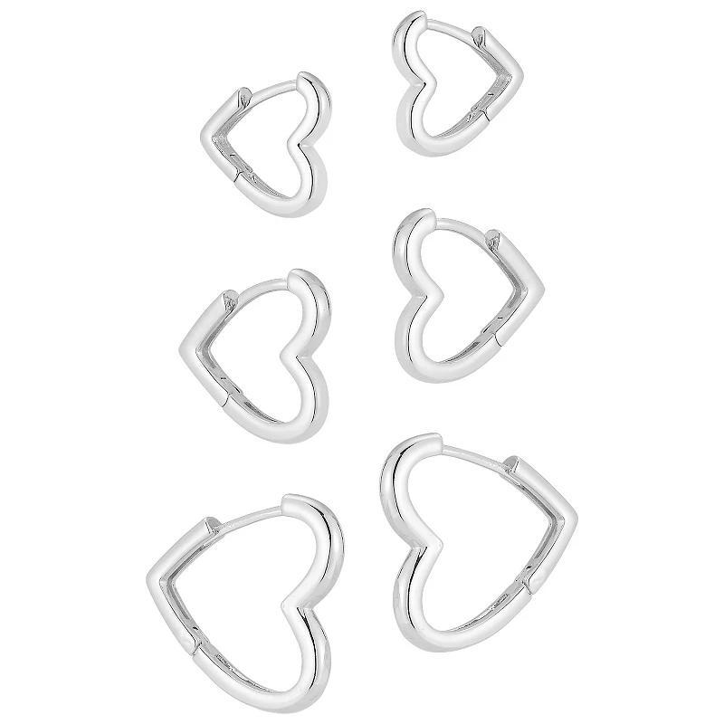 Heart Tri Earring Set, Womens, Silver Tone Product Image