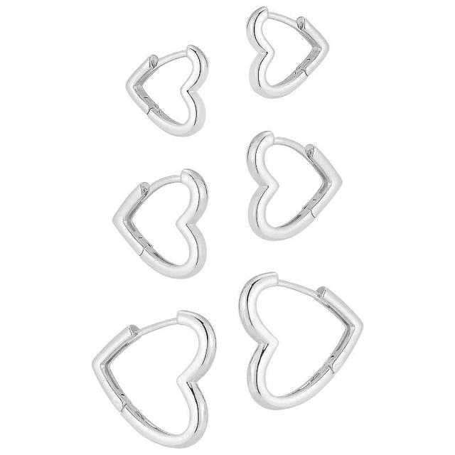 Heart Tri Earring Set, Womens, Silver Tone Product Image