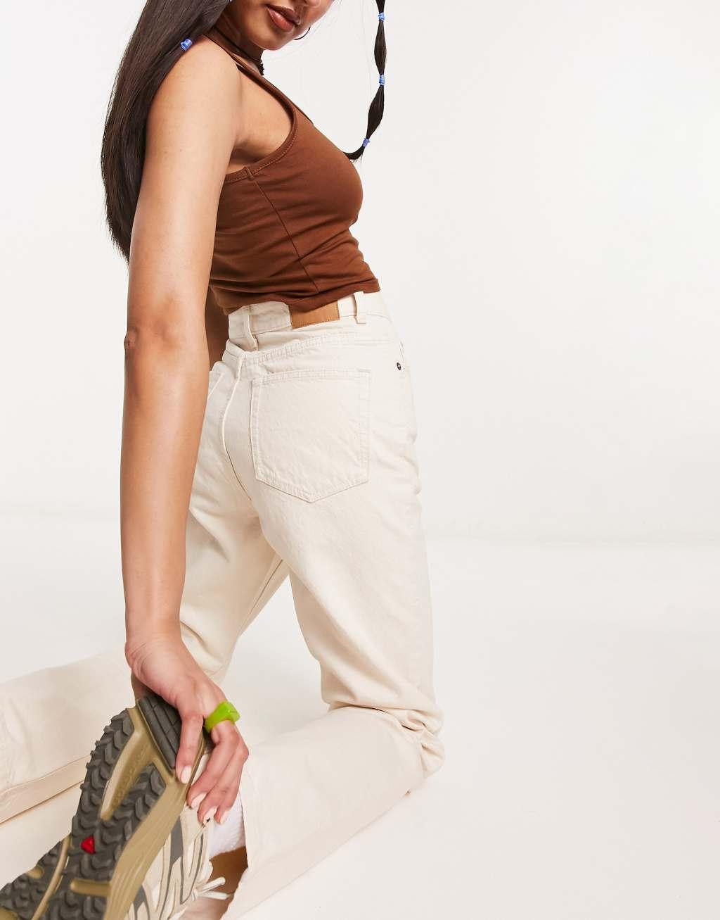 Weekday Rowe extra high rise straight leg jeans in ecru Product Image