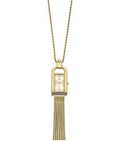 Fossil Womens Harwell Three-Hand Gold-Tone Stainless Steel Watch Pendant Necklace Product Image