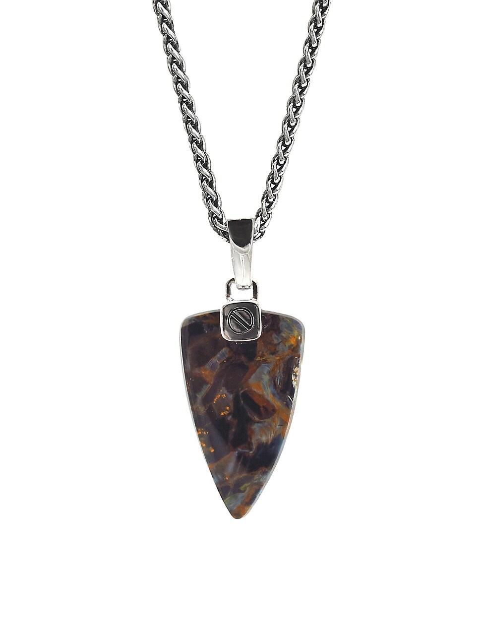 Mens Pietersite & Sterling Silver Arrow Pendant Necklace Product Image