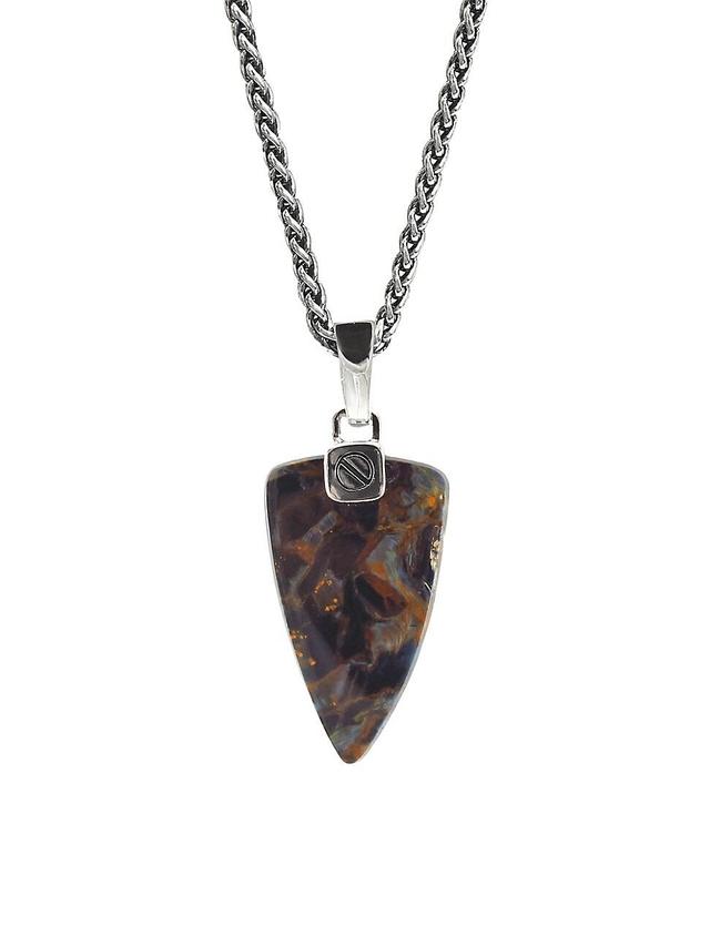 Mens Pietersite & Sterling Silver Arrow Pendant Necklace Product Image