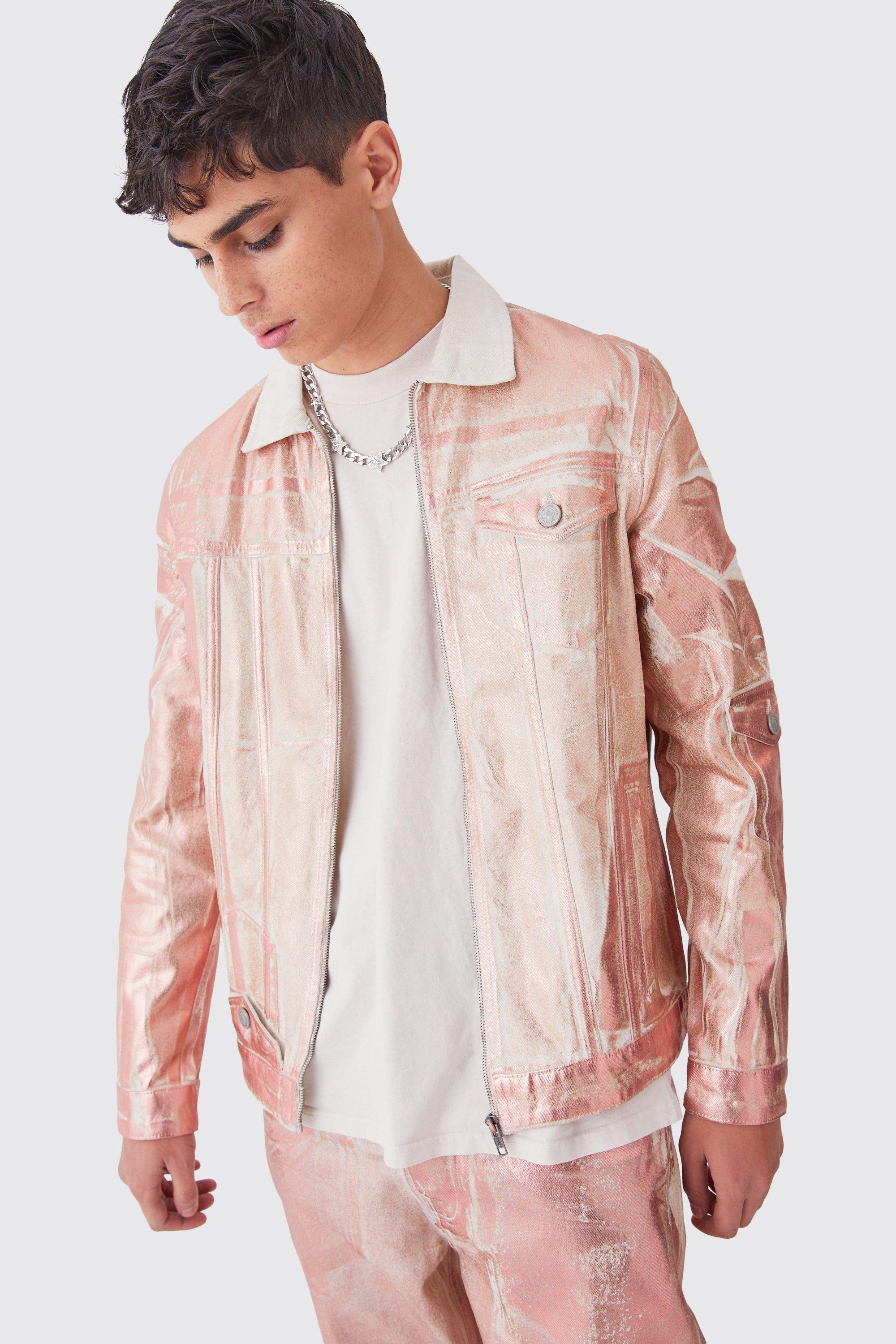 Metallic Print Denim Jacket | boohooMAN USA Product Image