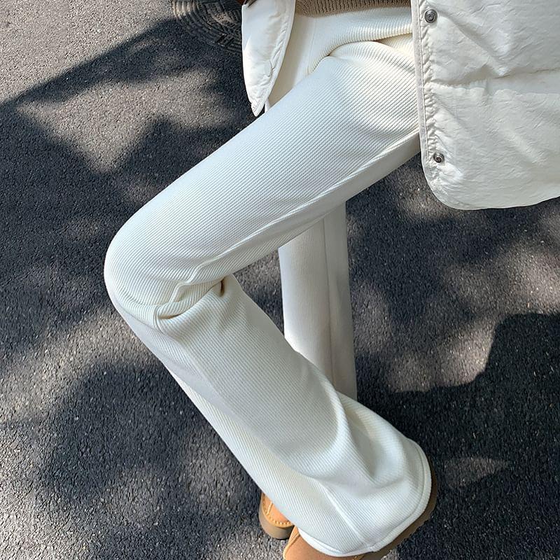 Elastic Waist Plain Fleece-Lined Bootcut Knit Pants Product Image