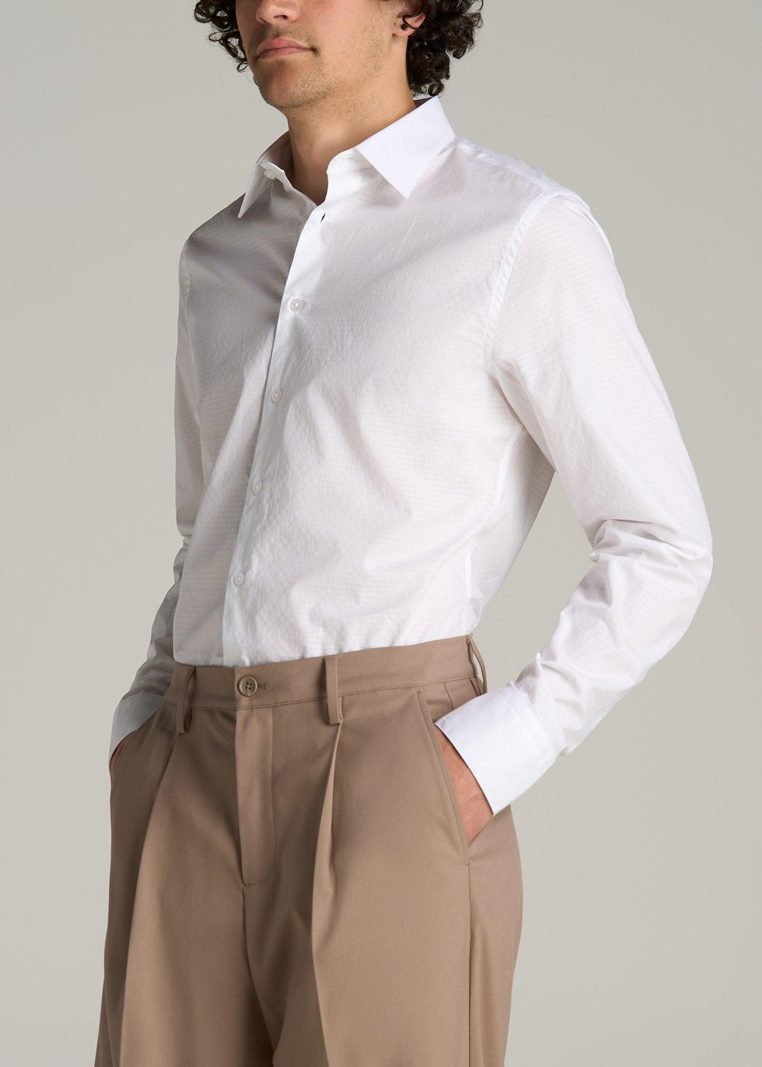 Premium Dress Shirt for Tall Men in White Dobby Male Product Image