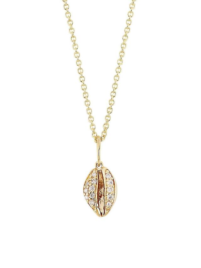 Womens 14K Yellow Gold & Diamond Small Cowrie-Shell Pendant Necklace Product Image