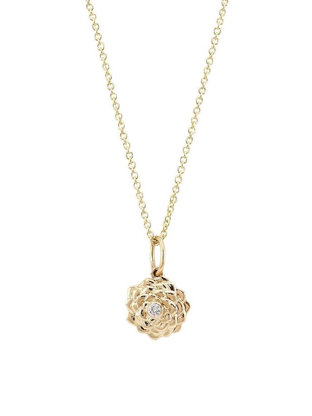 Womens 14K Yellow Gold & Diamond Small Camellia Pendant Necklace Product Image