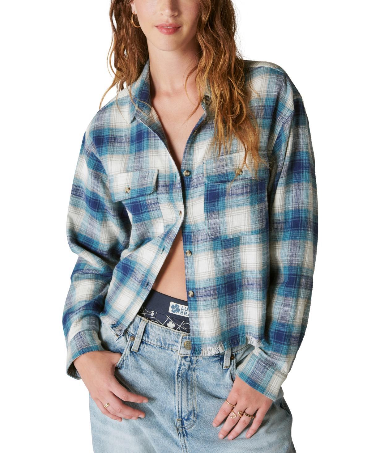 Lucky Brand Raw Edge Cropped Plaid Blush Plaid) Women's Clothing Product Image