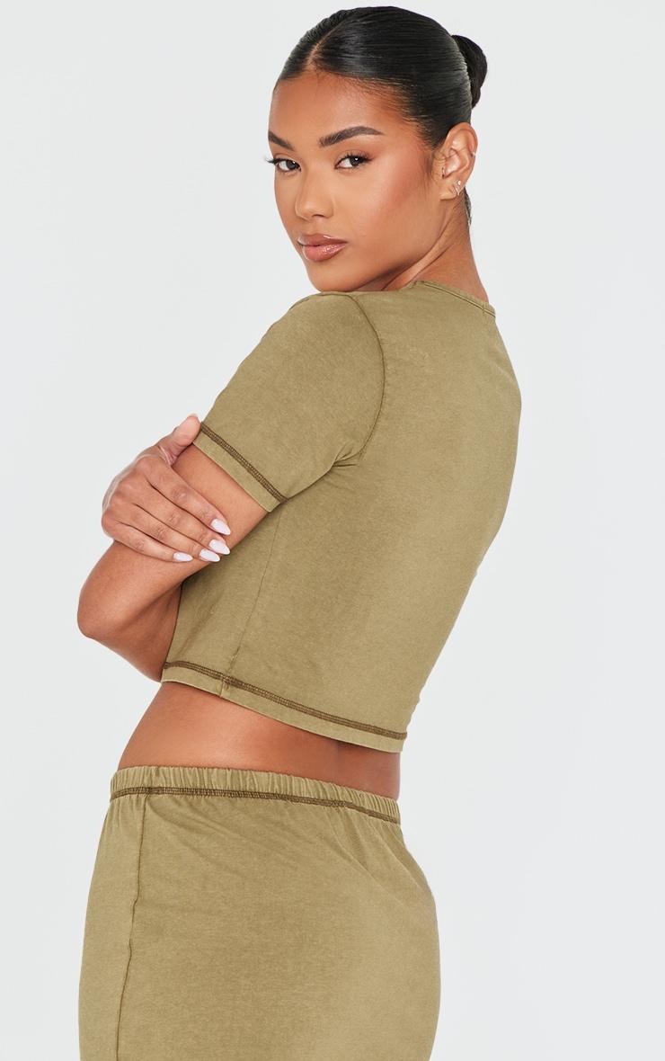 Olive Cotton Washed Crop Top Product Image