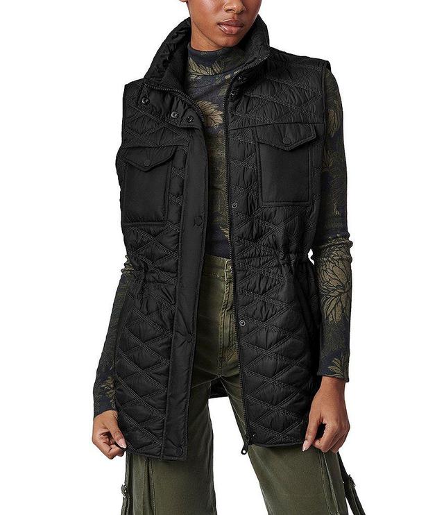 Bernardo Anorak Rib Knit Stand Collar Bungee Cord Waist Quilted Vest Product Image