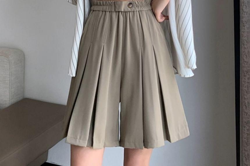 High Waist Plain Wide Leg Dress Shorts Product Image