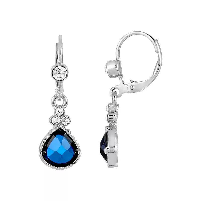 1928 Silver Tone Blue Crystal Teardrop Earrings, Womens Product Image