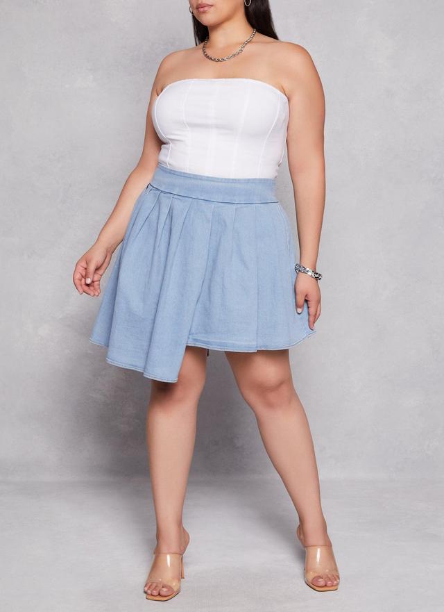 Womens Plus Size Daisy Asymmetrical Pleated Denim Skort Product Image