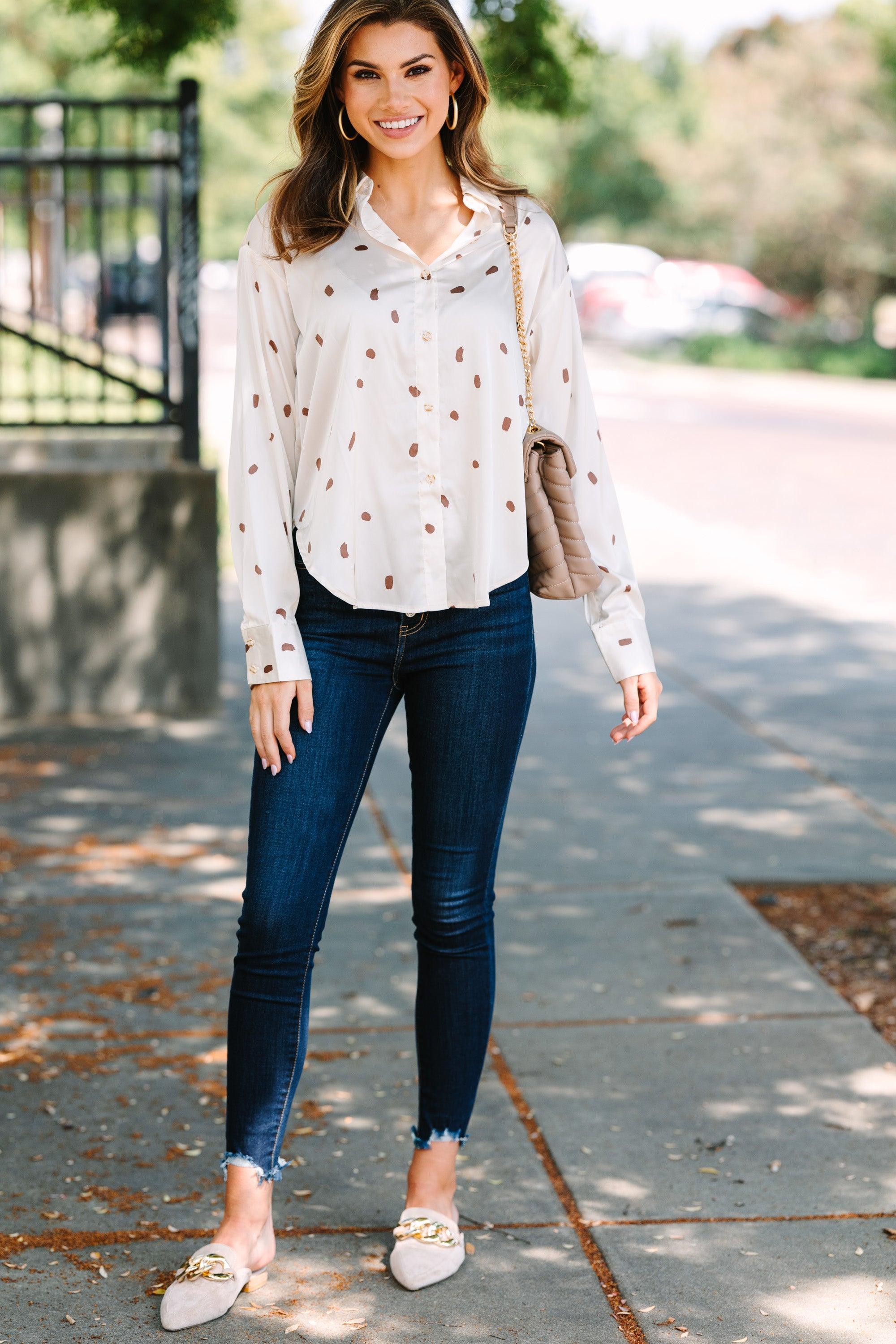 Don't You Wait Cream White Polka Dot Blouse Female Product Image