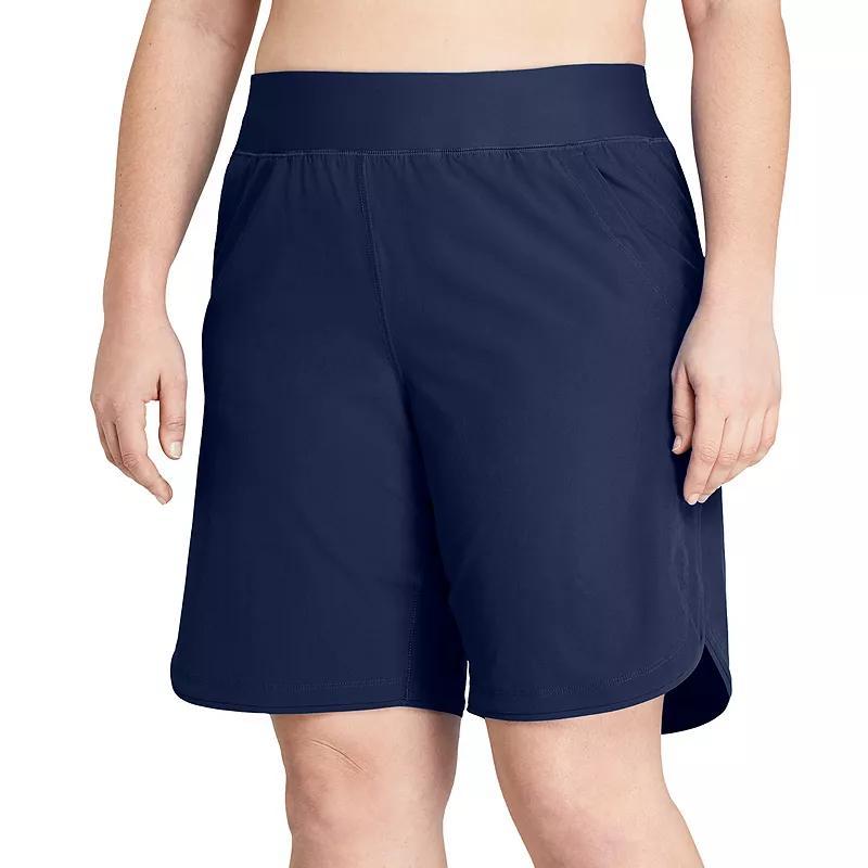 Womens Lands End 9 Quick Dry Elastic Waist Board Shorts Swim Cover-up Blue Product Image