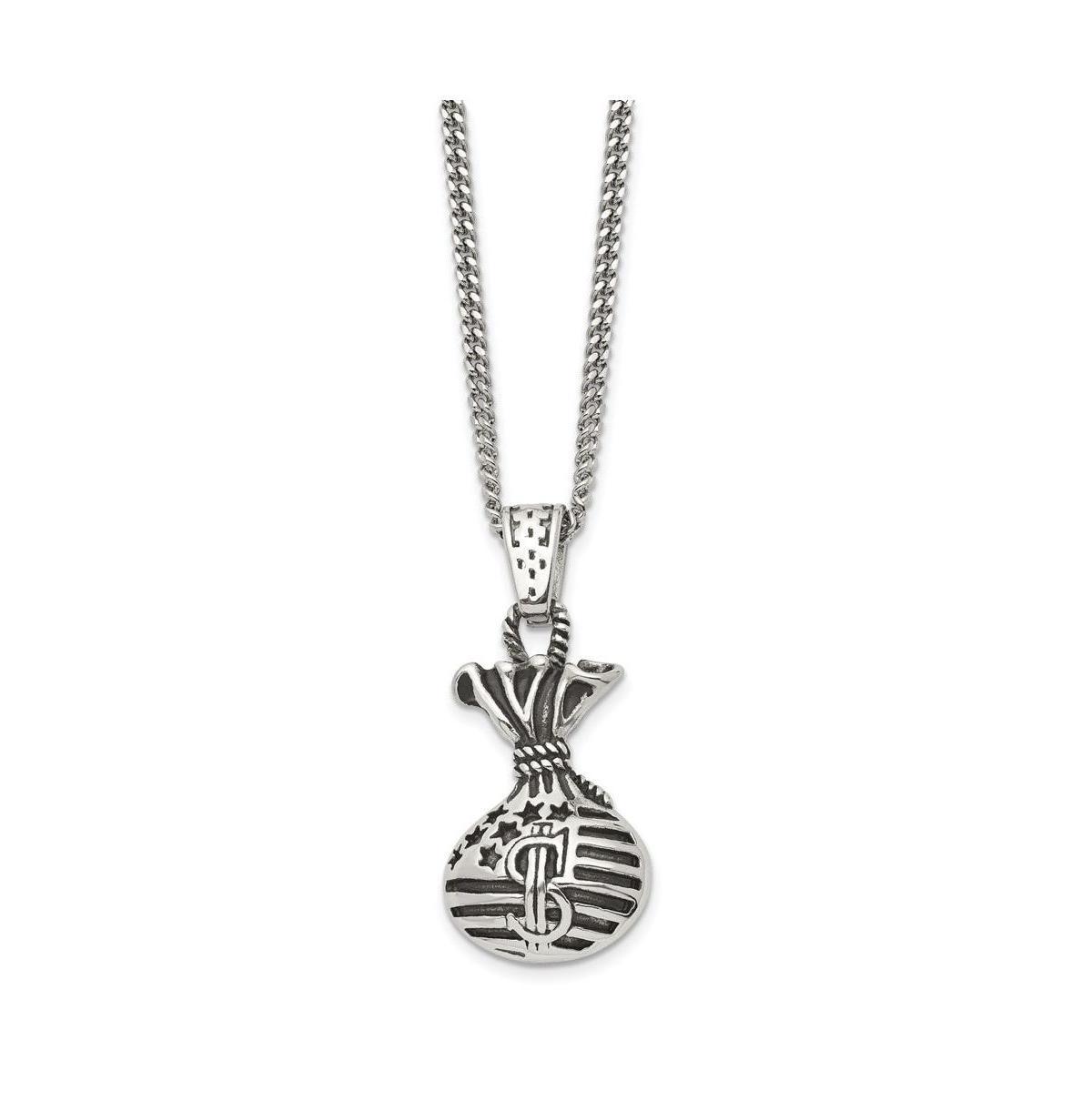 Chisel Polished and Antiqued Money Bag Pendant Curb Chain Necklace Product Image