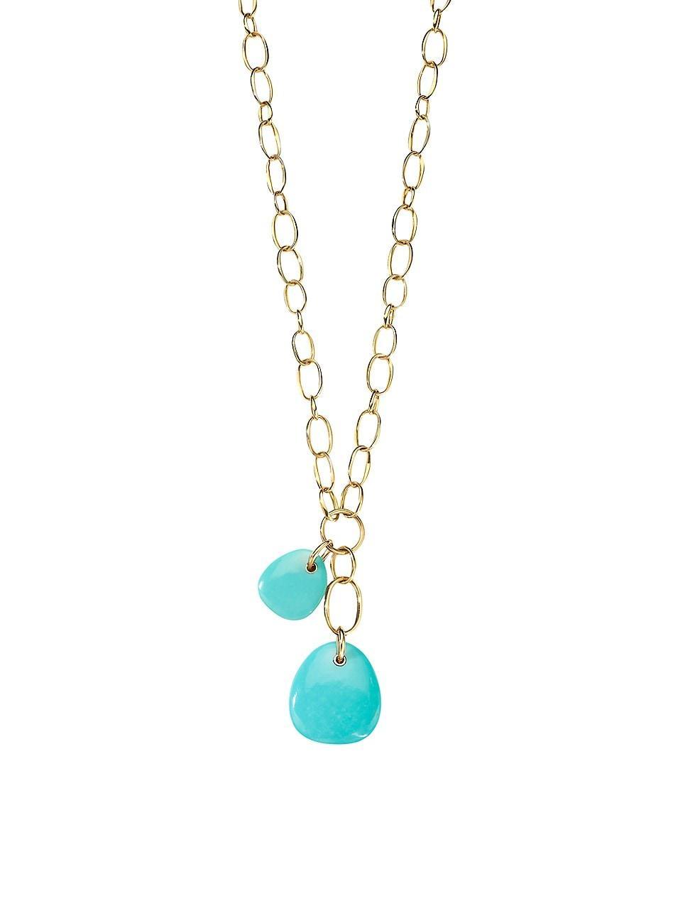 Womens Rock Candy Double Pebble 18K Green Gold & Turquoise Pendant Necklace Product Image