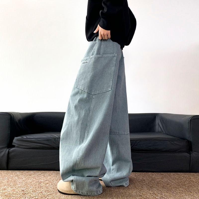 High Waist Striped Wide Leg Pants Product Image