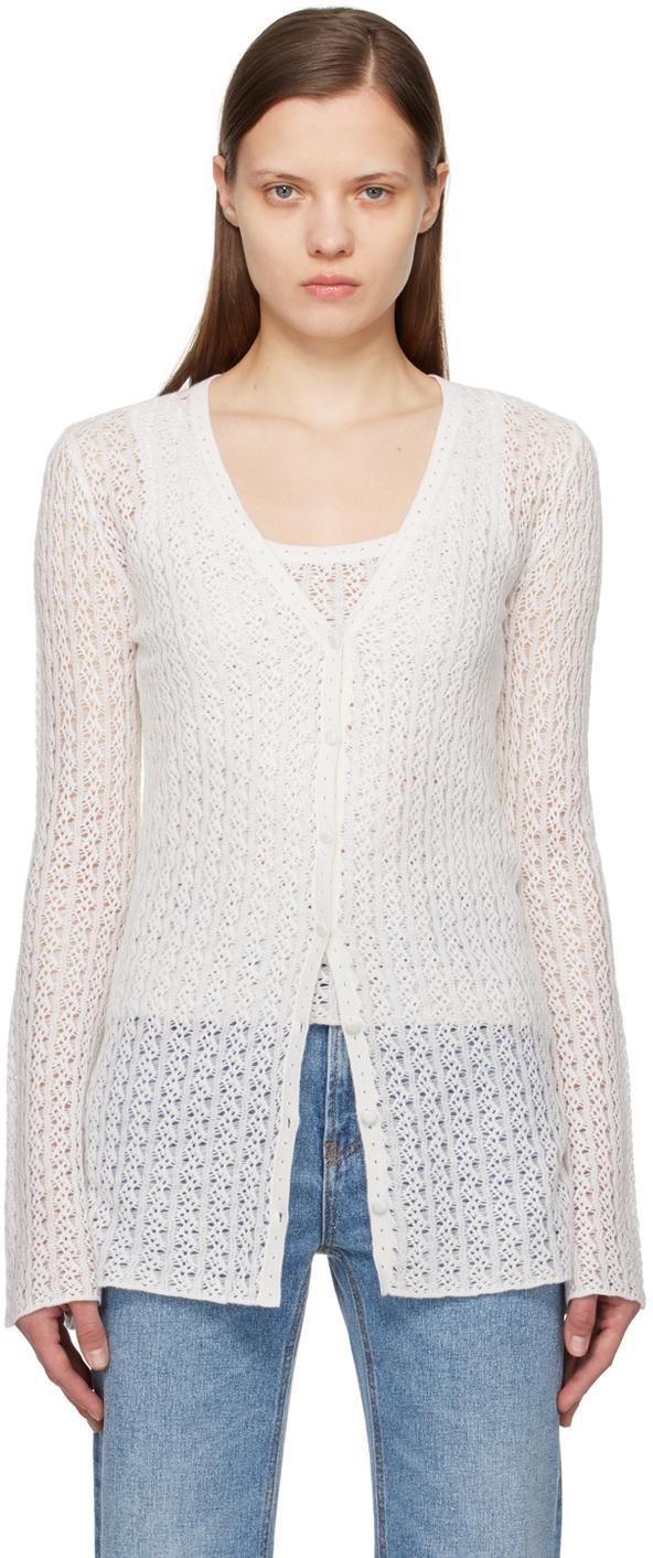 CHLOÉ Lace-knit Silk-linen Cardigan In Blanc Product Image