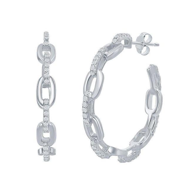 Sterling Silver & Cubic Zirconia Paperclip Hoop Earrings, Womens, Grey Product Image