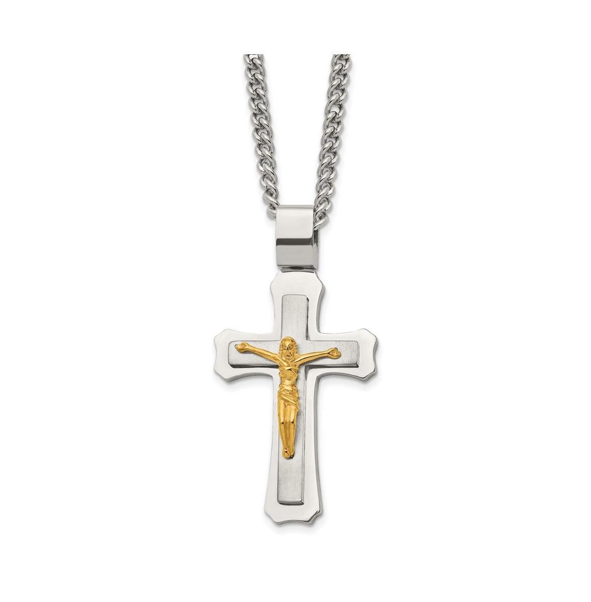 Chisel Brushed Yellow Ip-plated Crucifix Pendant Curb Chain Necklace Product Image