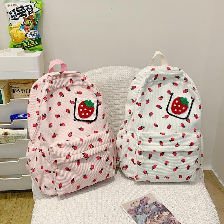 Strawberry Patterned Corduroy Backpack Product Image