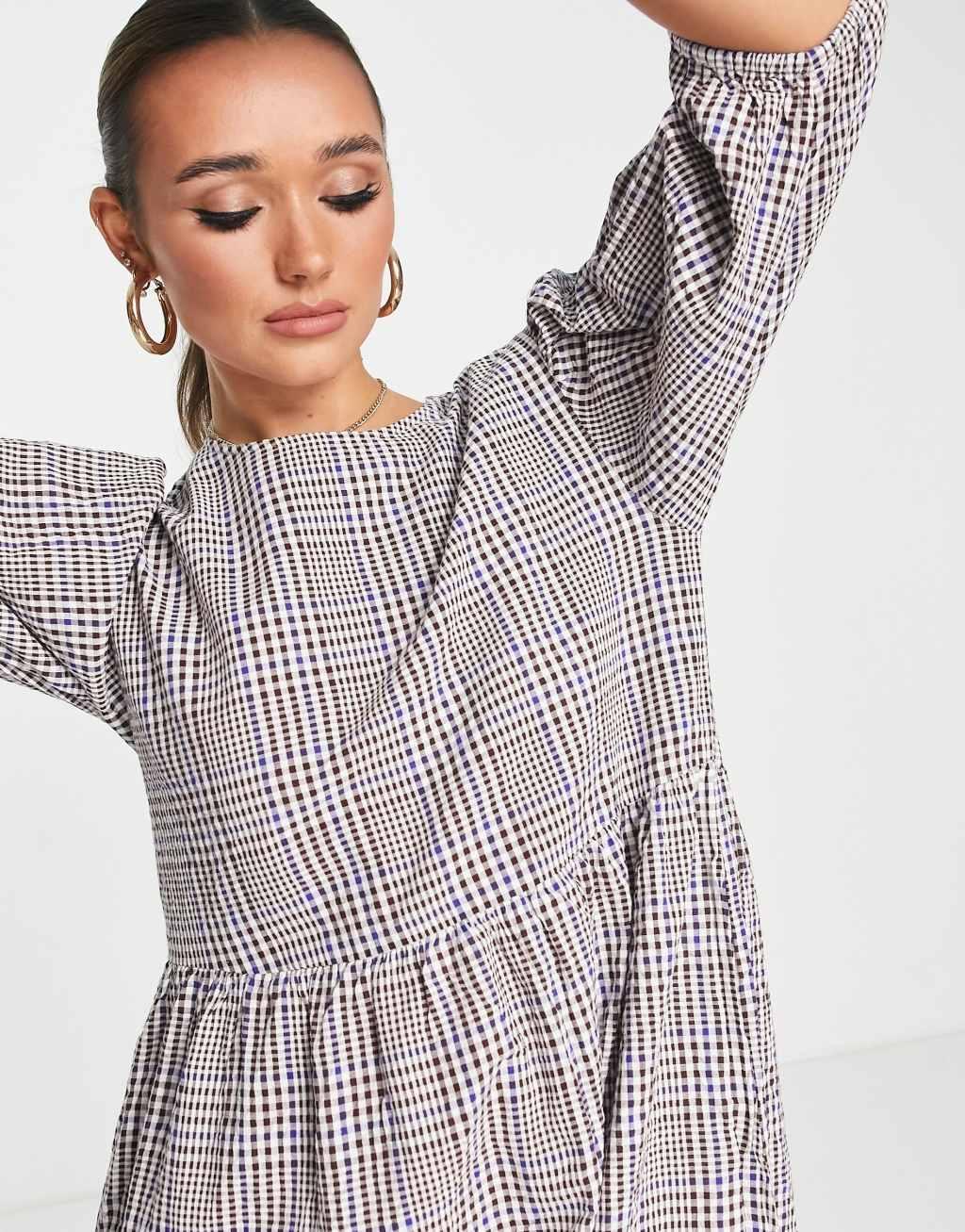 Monki checked midi dress Product Image