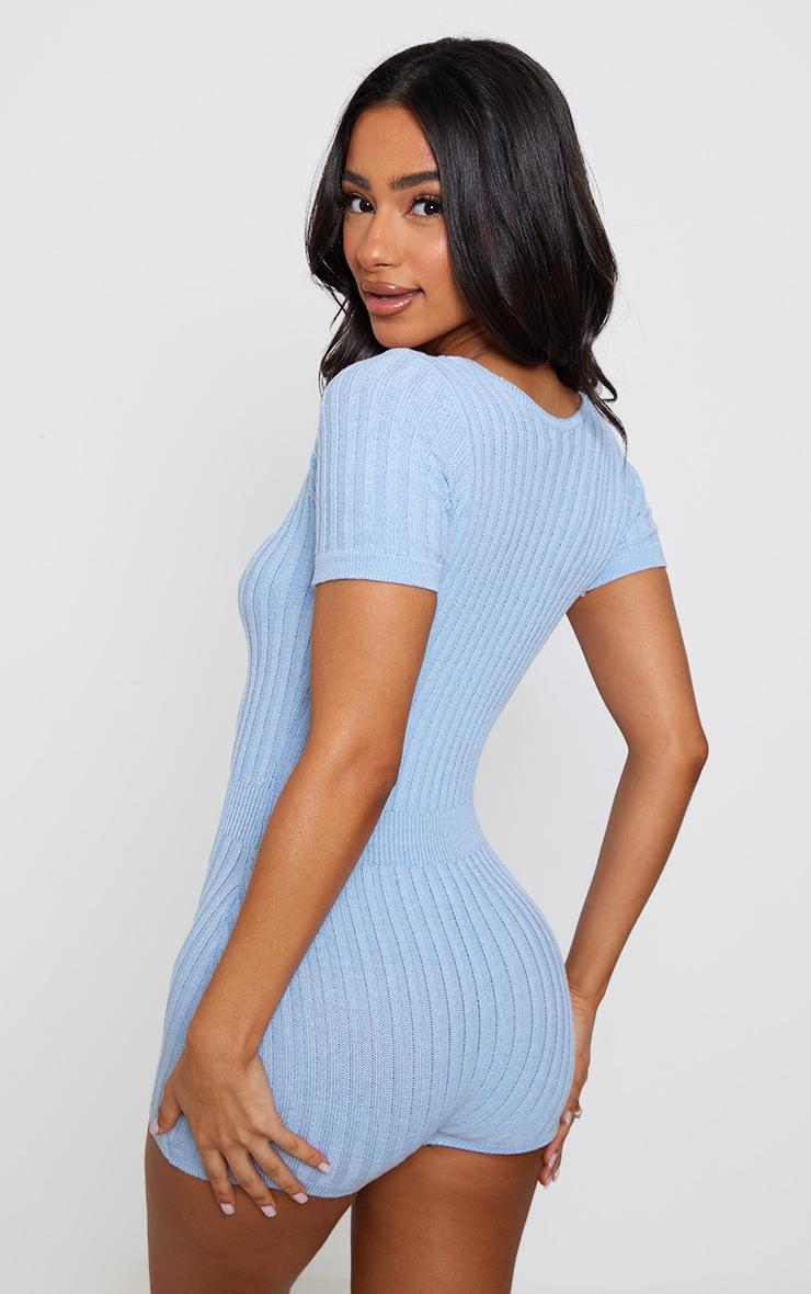  Petite Blue Short Sleeve Knitted Romper Product Image