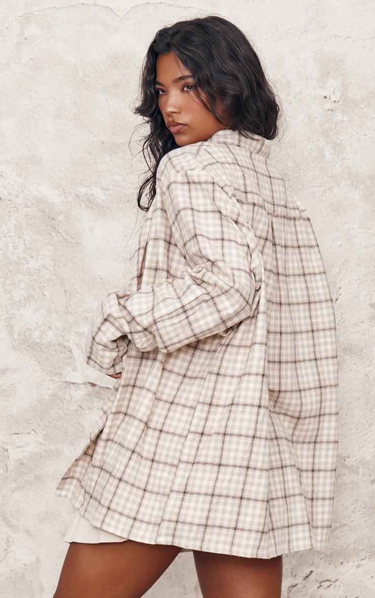 Beige Lightweight Check Oversized Shirt Product Image