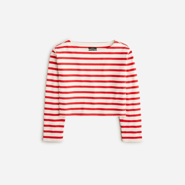 Cropped boatneck T-shirt in mariner cotton Product Image