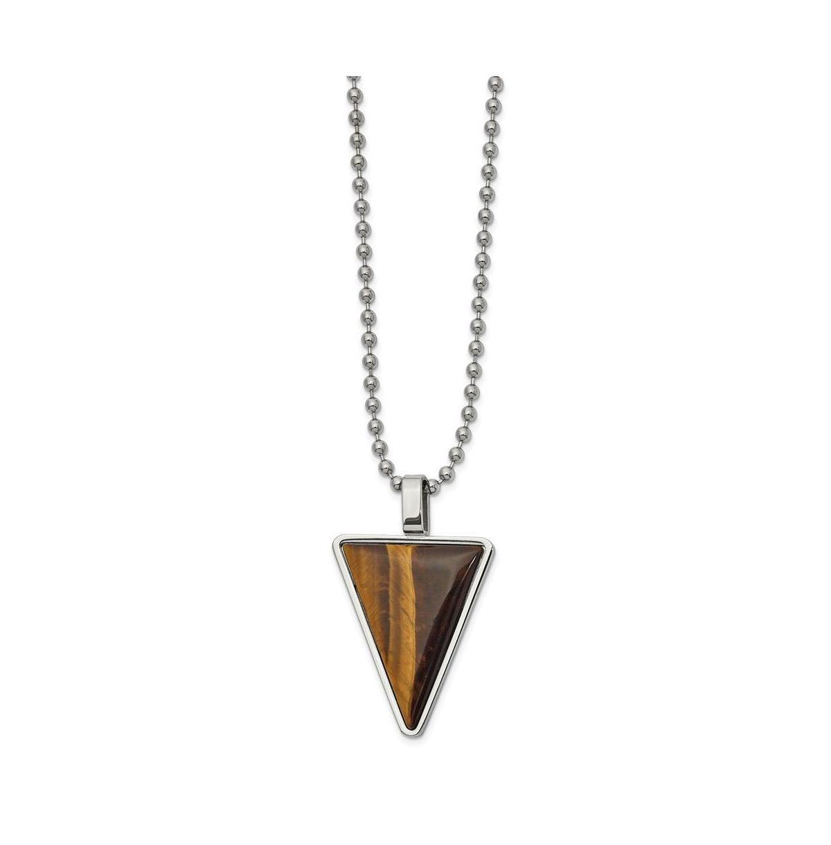 Mens Stainless Steel Tigers Eye Triangle Necklace Product Image