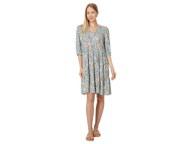 NIC+ZOE Mosaic Fern Elbow Sleeve V-Neck Dress (Neutral ) Women's Dress Product Image