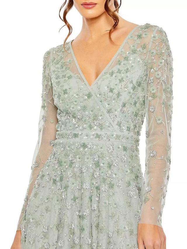 Sequin Embellished Long-Sleeve Gown Product Image