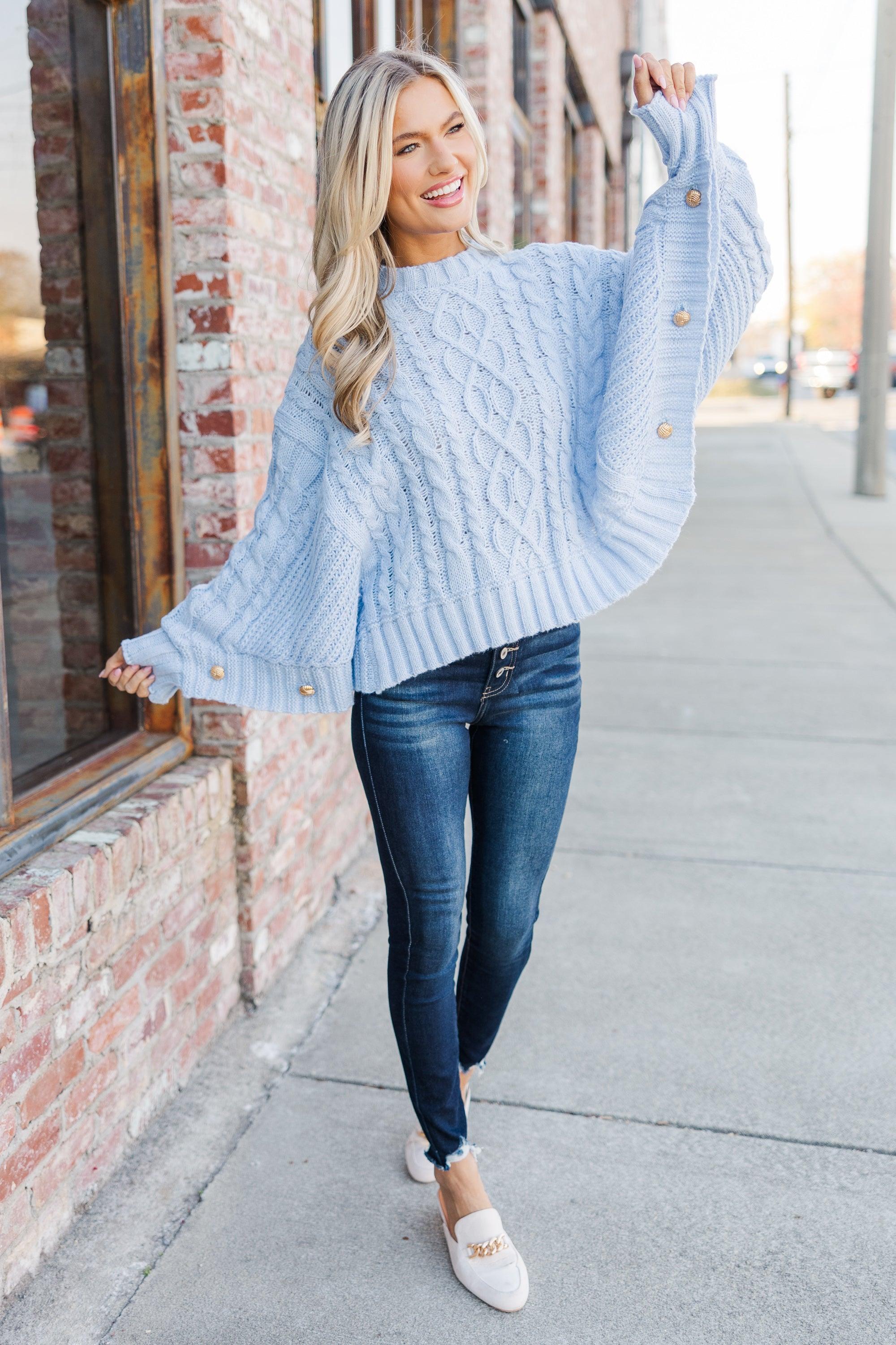 Fell In Love Light Blue Poncho Sweater Female Product Image