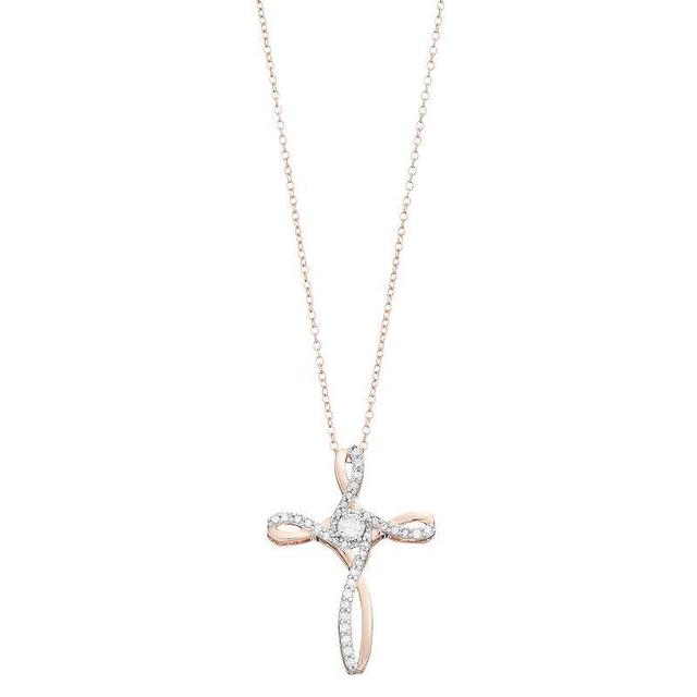 Diamond Brilliance Sterling Silver 1/4 Carat T.W. Diamond Cross Pendant Necklace, Womens Pink Tone Product Image