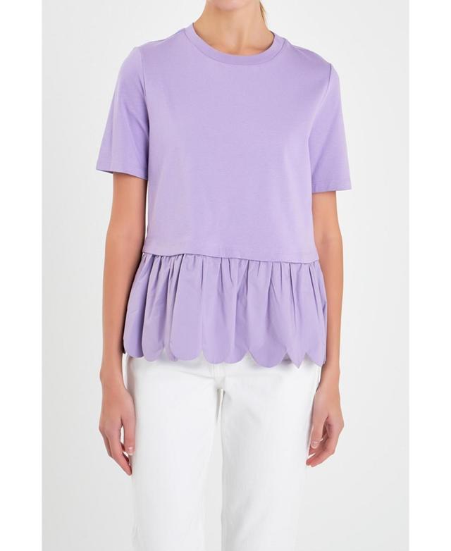 English Factory Mixed Media Scallop Peplum Cotton Top Product Image