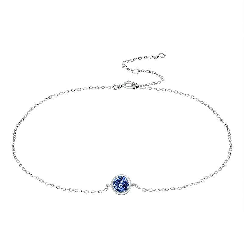 Cubic Zirconia Round Bezel Stone Ankle Bracelet in Sterling Silver or 18K Gold-Plated Sterling Silver Product Image