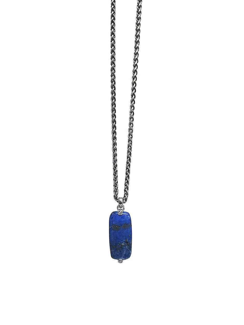 Mens Sterling Silver & Lapis Lazuli Pendant Necklace Product Image